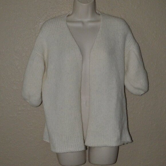 Louiza Babouryan Sweaters - NWOT XS Louiza Babouryan Ivory Cashmere Open Front Puff Sleeve Cardigan Sweater